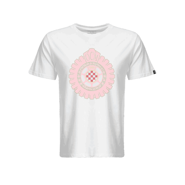 T-shirt premium collection bianca – vinile rosa & brillantini